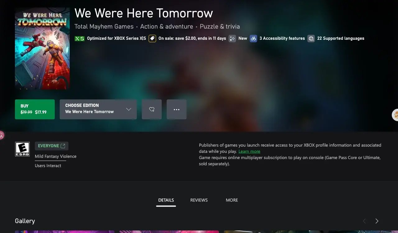 Xbox store separates the game purchase from the console multiplayer subscription