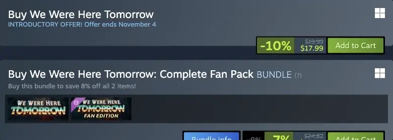 Steam purchase panels distinguish the base game from the Complete Fan Pack bundle