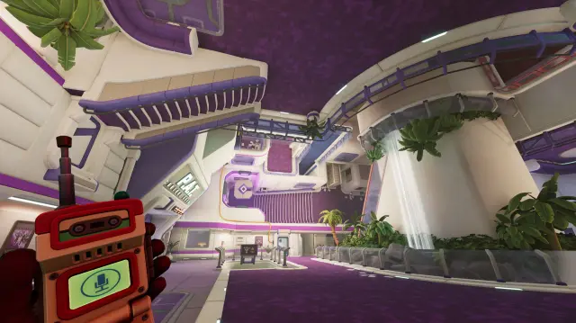 A walkie-talkie and a rotated laboratory corridor