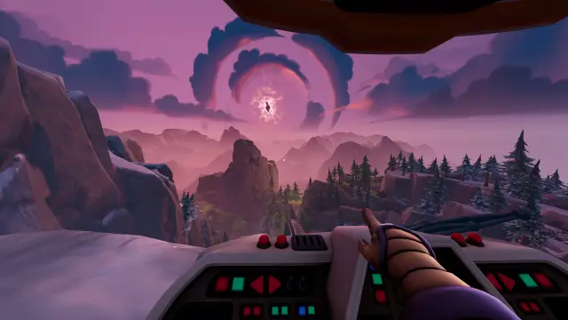 A view toward a distant anomaly from a vehicle