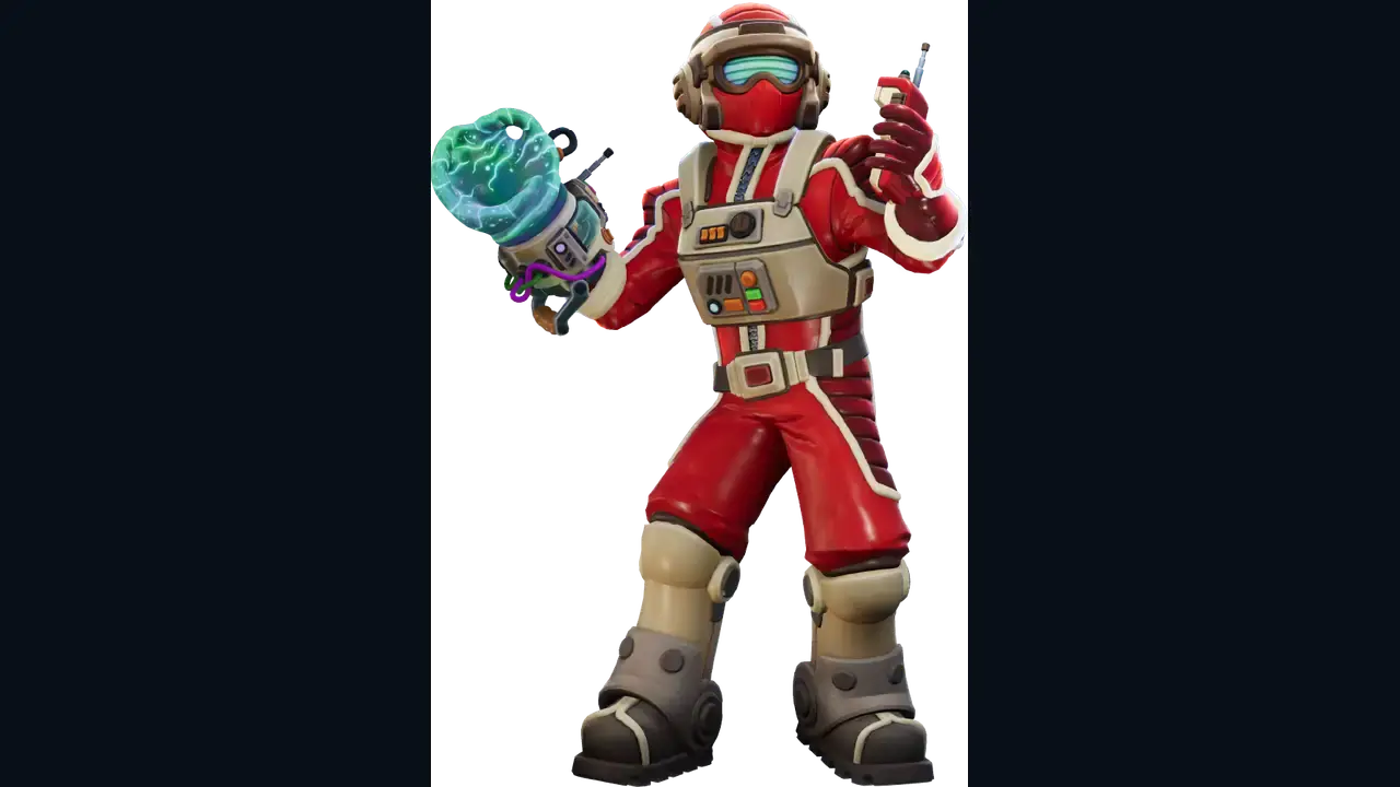 Official red-suited Explorer holding the Goop tool